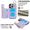 thumbnail image 2 of for iPhone 16 Pro Wallet Case with Card Holders for Women Girls, Zipper Protective PU Leather Case with Finger Ring RFID Protective Kickstand for iPhone 16 Pro, Violet, 2 of 8