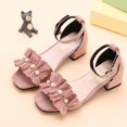 thumbnail image 6 of Xijirk Youth Girls Dress Sandals: Low Block Heel w/ Floral & Pearl Accents | Secure T-Strap | Party & Flower Girl Occasion Shoes,Size 3.5, 6 of 6
