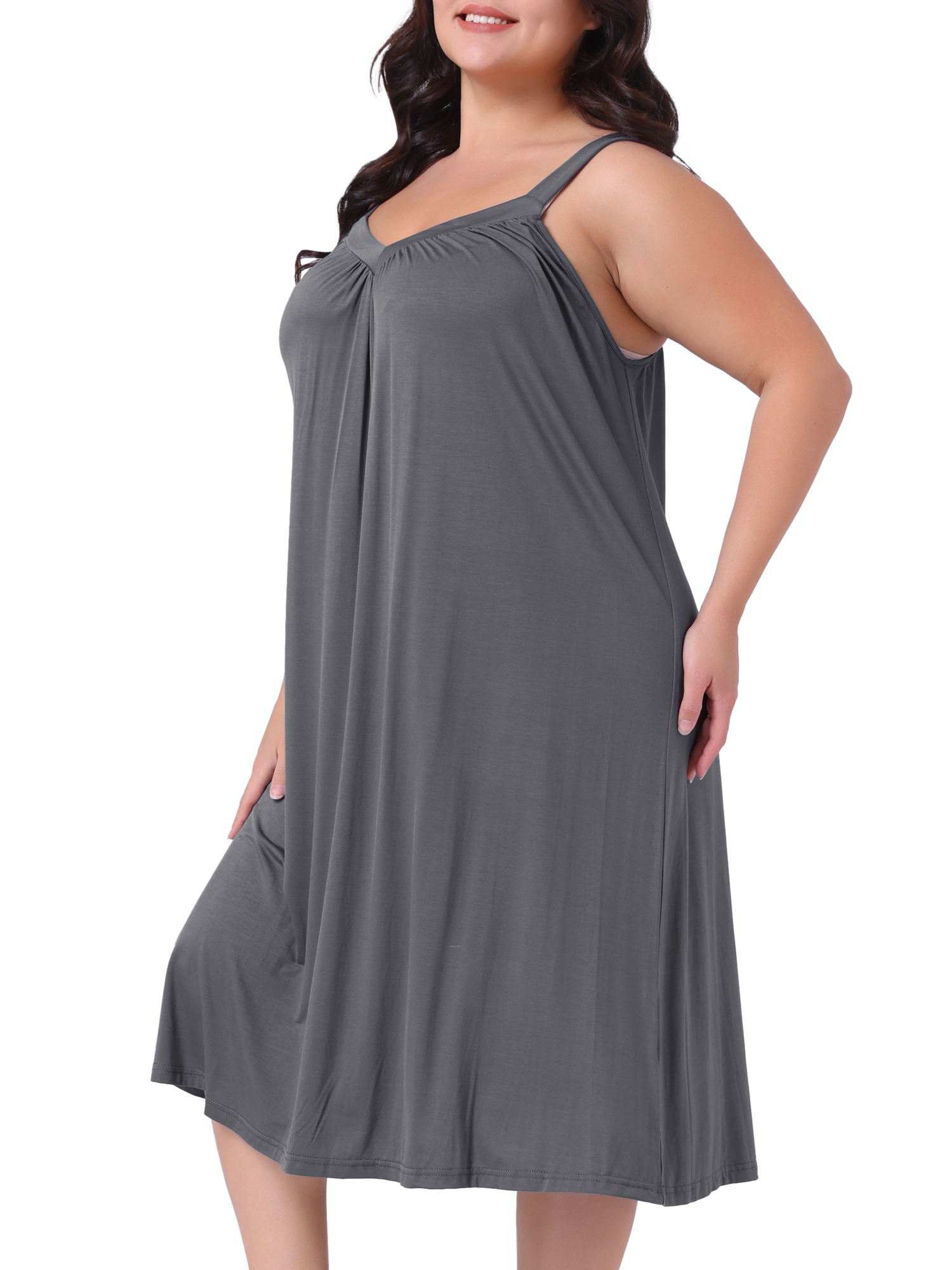 DARING DIVA Women's Plus Size V Neck Sleeveless Spaghetti Strap Nightgown 3X Grey