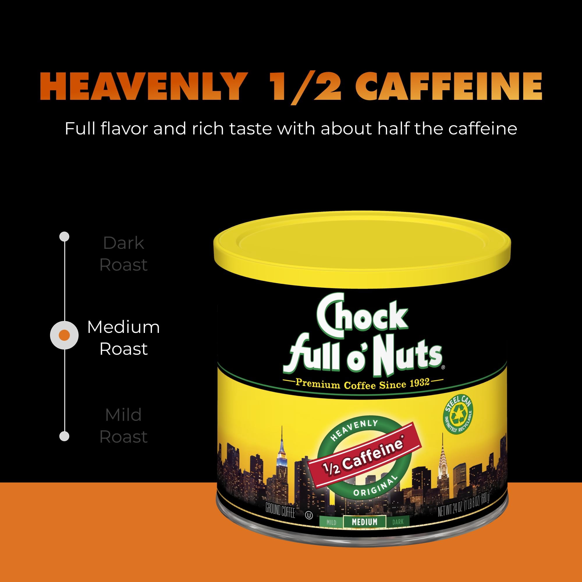 Chock full o'Nuts Heavenly Half Caffeine Medium Roast Ground - 24