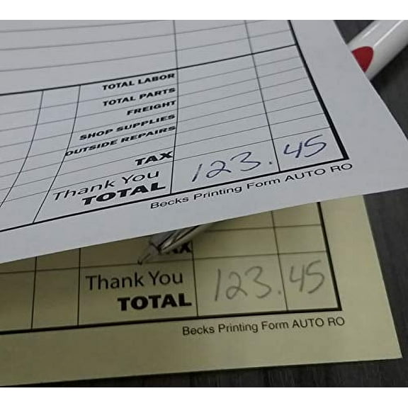 Automotive Repair Order and Invoice Receipt Form - 2 Part Carbonless Form (250 Pack)