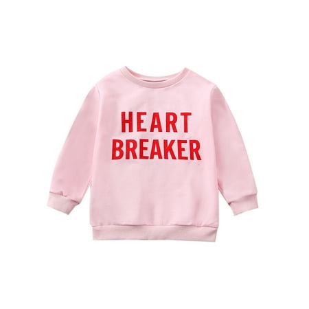 

Valentine s Day Toddler Infant Baby Girls Boys Pullover Sweatshirt Long Sleeve Round Neck Heart Letter Print Ribbed Shirt Tops