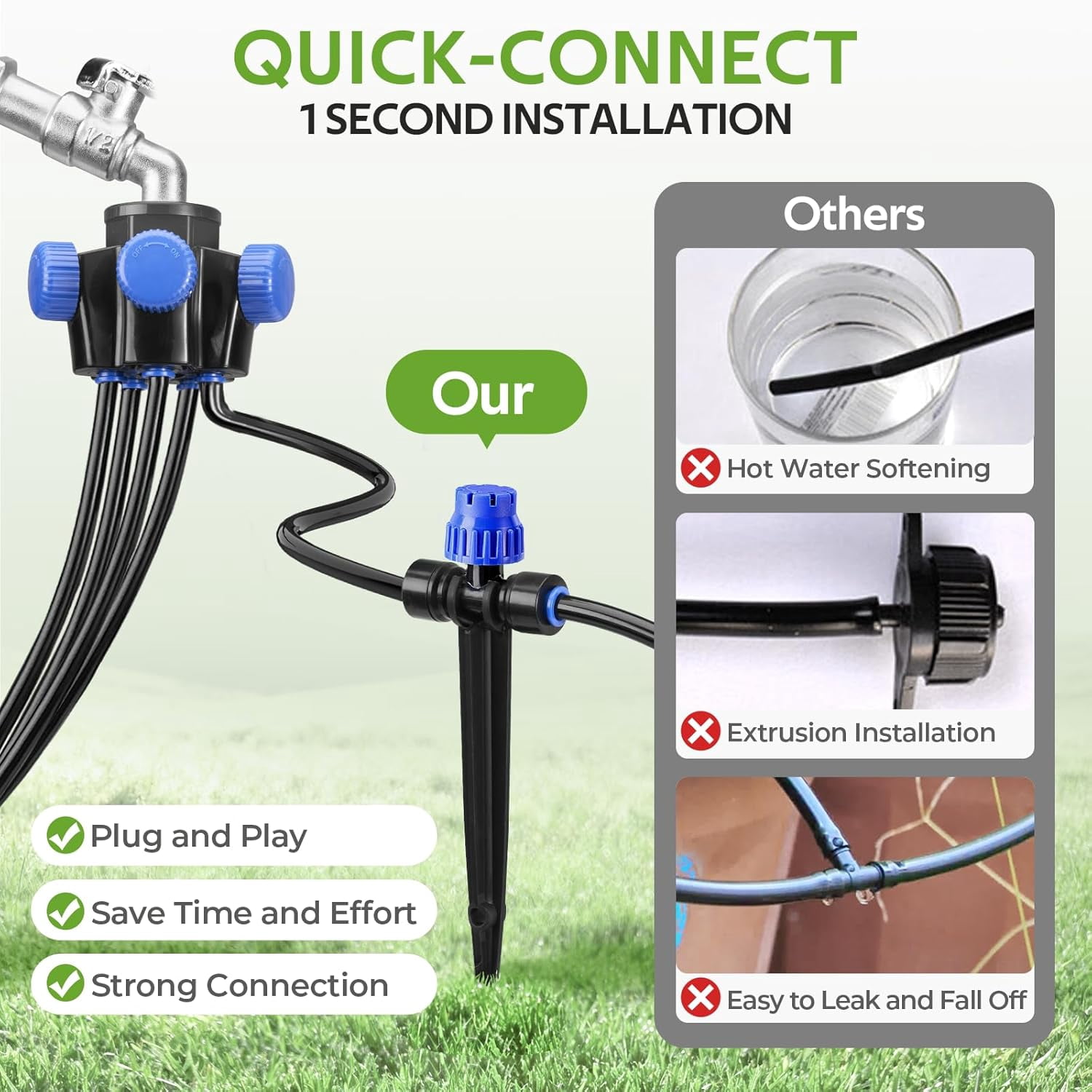 50FT Garden Drip Irrigation Kit, Automatic Watering System with 5-Way Connector, Quick Connectors, Adjustable Drippers, Raised Bed, Patio