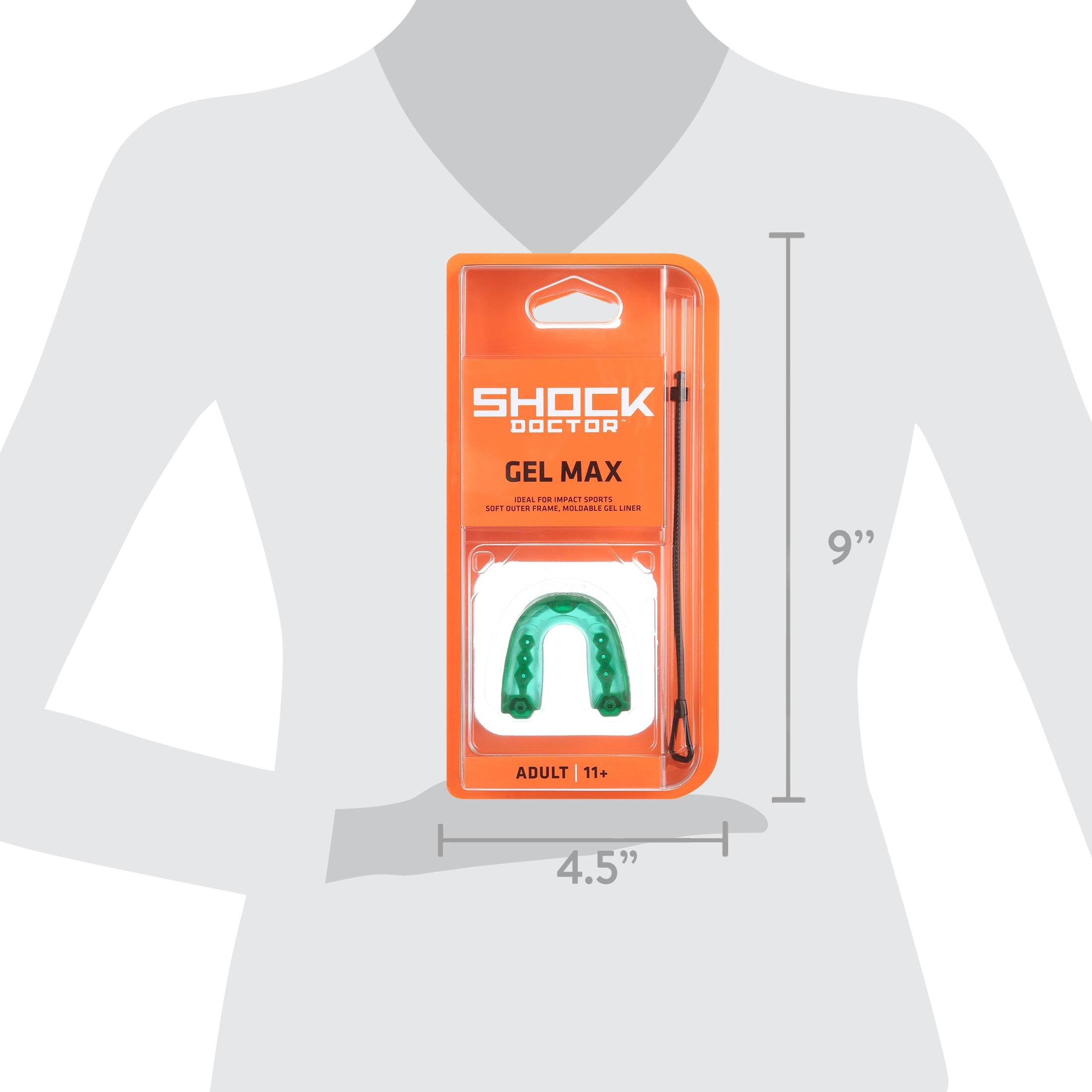 Shock Doctor, Gel Max Mouthguard, Adult, Green