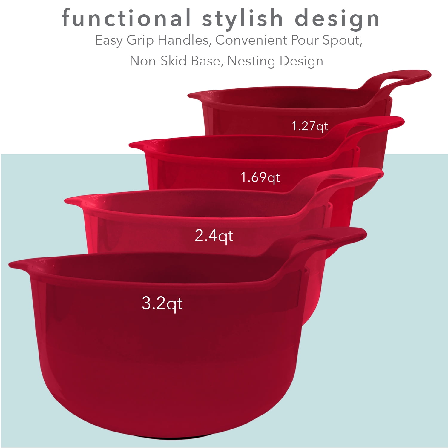 Le Creuset Set of 3 Nested Mixing Bowls w/Nonslip Silicone Base & Plastic  Air Tight Lids, Large, Stainless Steel