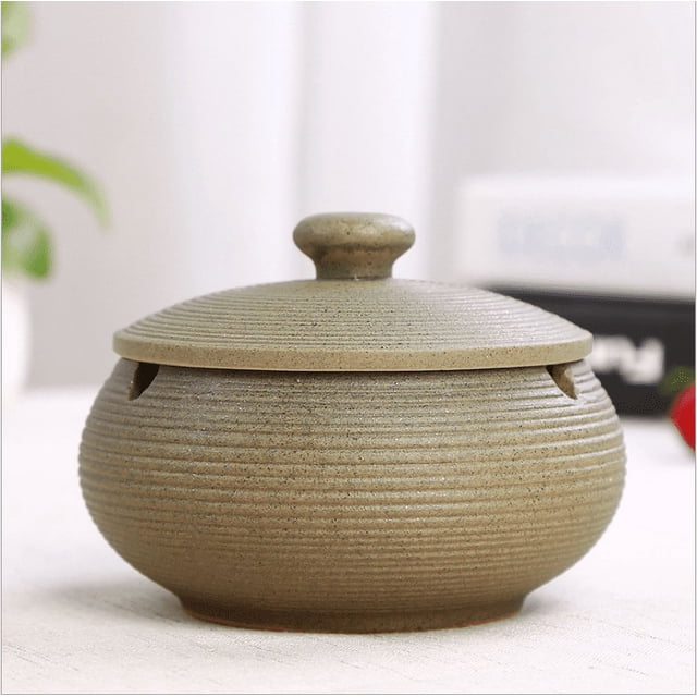 Outdoor Ashtray with Lids,Ceramic Windproof Cigarettes Ashtray