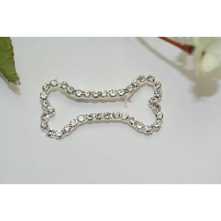 Crystal Clear Dog Bone Outline Rhinestone Pin with Silver Tones Brooch Pin  Gold Tone Dog Bone Costume Jewelry