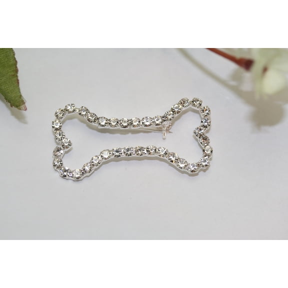 Crystal Clear Dog Bone Outline Rhinestone Pin with Silver Tones Brooch Pin, Gold Tone Dog Bone Costume Jewelry