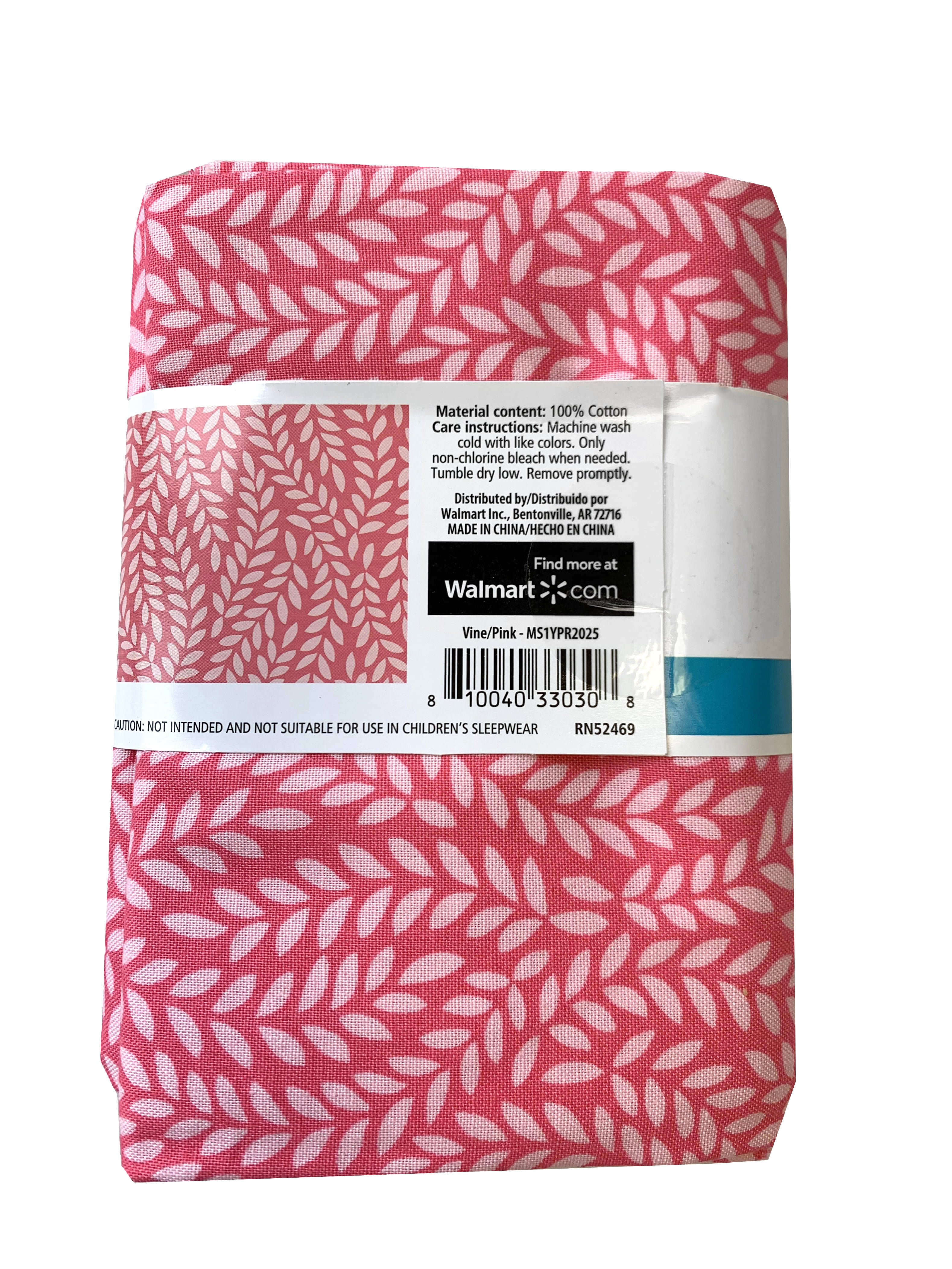 Mainstays 100% Cotton 1 Yard Precut Fabric Pink Vine