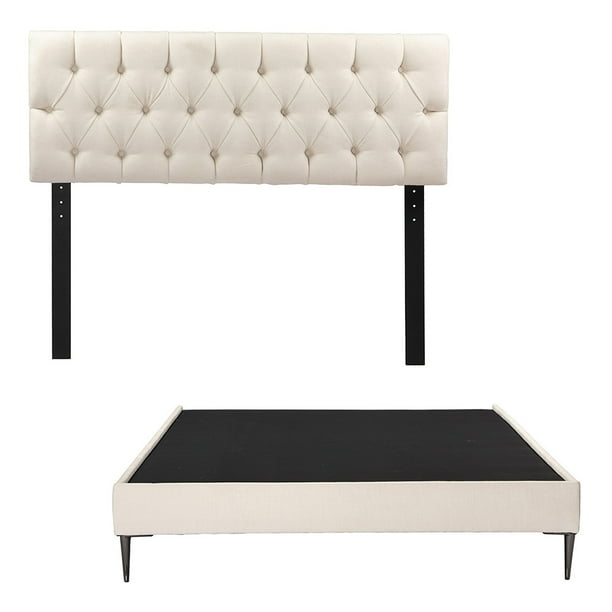 Recámara Queen Size Trinity Arlo Crema con Cabecera + Base Cama Slim