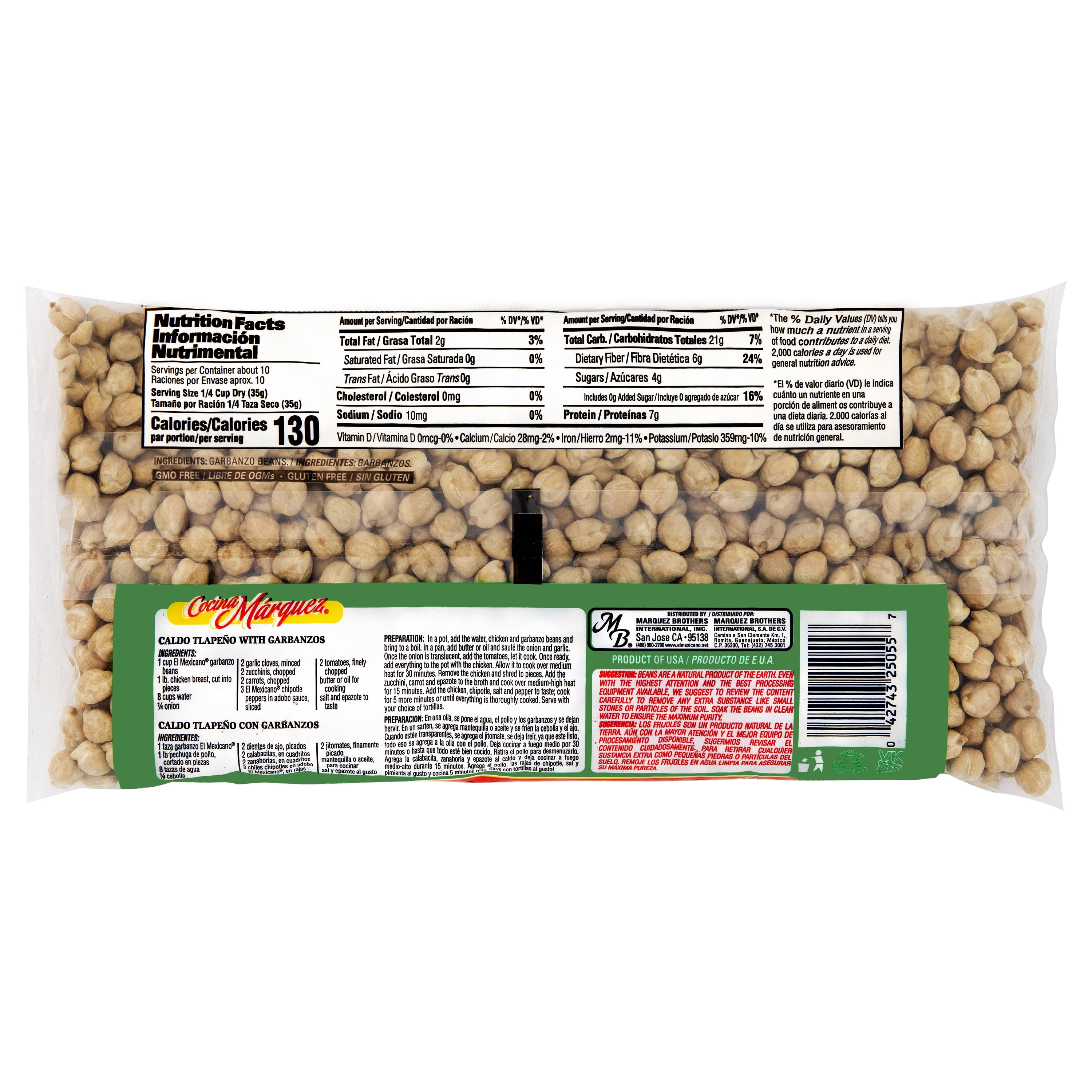 (2 pack) El Mexicano Garbanzo Beans, Chickpeas, 1 lb Bag