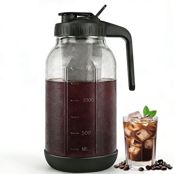 Preparador de café cold brew QHH de 1.9 L, frasco tipo mason con filtro de acero inoxidable