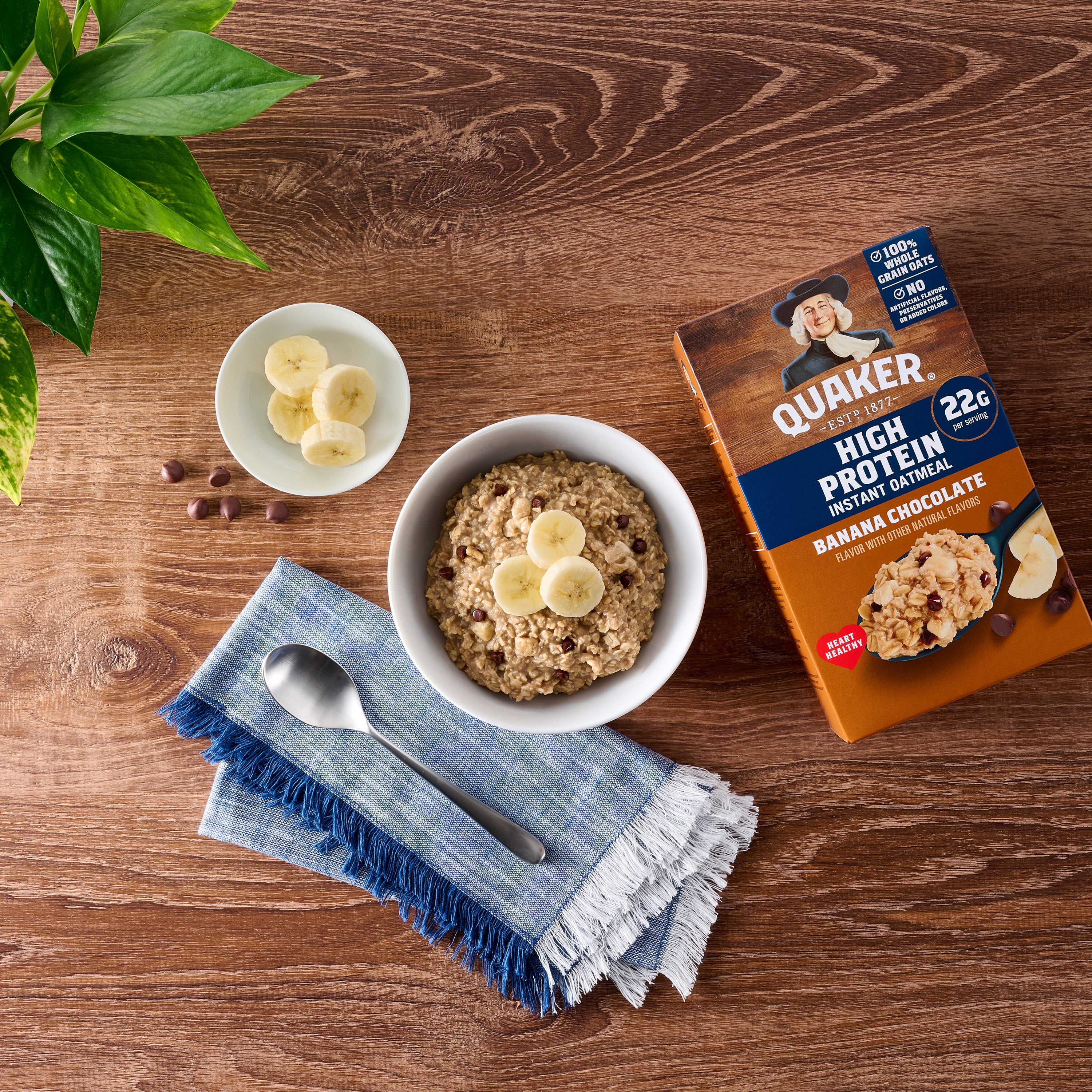 Quaker High Protein Banana Chocolate Instant Oatmeal Packets, 2.75 oz (4 Count)​