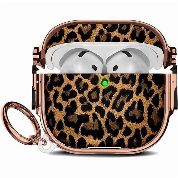 mjw001 for Cute AirPods 4 Case 2024 with Safety Lock,Compatible Leopard Print AirPod 4th Generation Case for Women Girly with Keychain-Gold