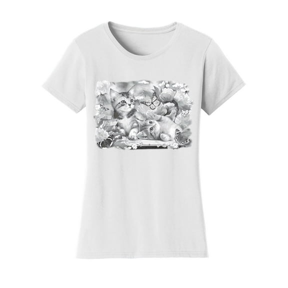 Gravity Trading Womens Playtime Cats Butterfly Solar Changing Short-Sleeve T-Shirt, White Medium
