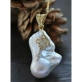 thumbnail image 5 of K-KED 40mm White Baroque Keshi Pearl Golden Leaf Gold-plating CZ Pendant, 5 of 5