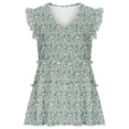 thumbnail image 4 of Moda Mujer Causal V-Cuello Impresión Blusa Floral Ruffle Manga Camiseta Verano Tank Tops Fridja  gh6074, 4 of 5