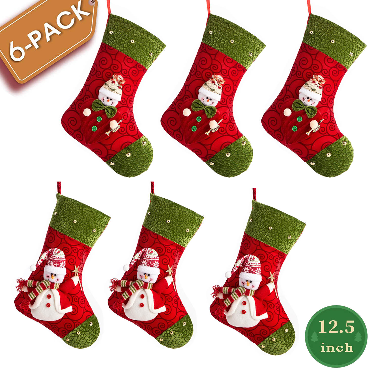 6-PACK 12.5&quot; Felt Christmas Stocking, Craft Holiday Tree Hanging Red Socks Ornaments Decorations