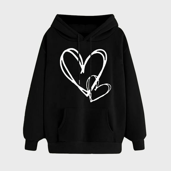 Frostluinai Womens Oversized Hoodies Long Sleeve Drawstring Lounge Pullover Fashion Love Heart Print Sweatshirts Fall Comzy Hoodies with Pocket