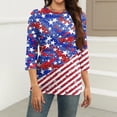 thumbnail image 3 of HAVUITYY Independence Day 3/4 Sleeve Sweaters for Womens, Plus Sized Fashion Flag Printed Crew-Neck Pullover, Women's Spring Going Out Tops for Gifts & Wear, 3 of 5