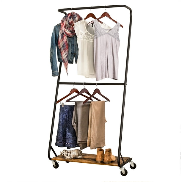 HoneyCanDo Rustic ZFrame Garment Rack with Bottom Shelf, Black
