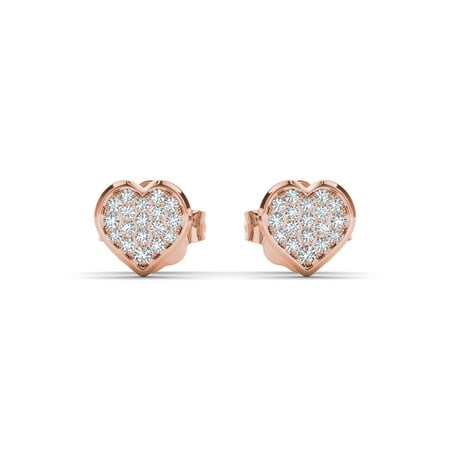1/10Ct TDW Diamond 10K Rose Gold Heart Shape Cluster Stud Earrings