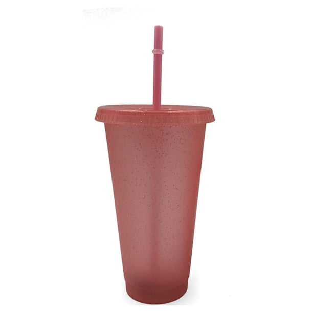 Toystoory Taza para beber con tapa y pajita, taza para beber de PP con botella de plástico reutilizable para bebidas frías, café, jugo, batido Mostrada Rosa claro 710ml