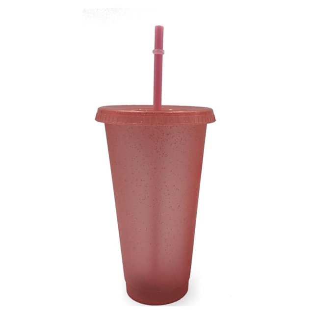 Billuyoard Taza para beber con tapa y pajita, tapa de plástico PP y botella reutilizable con pajita para bebidas frías, café, jugo, batido Mostrada Rosa claro 710ml