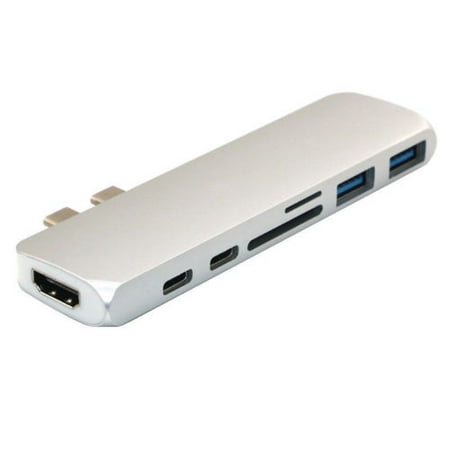- 7in1 USB-C Hub Dual Type-C Multiport Card Reader Adapter 4K HDMI For MacBook Pro