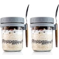 thumbnail image 1 of 2 glass overnight oats jars with lids and spoons for milk, cereal, fruit storage Mason overnight oats jars (350ml), 1 of 4