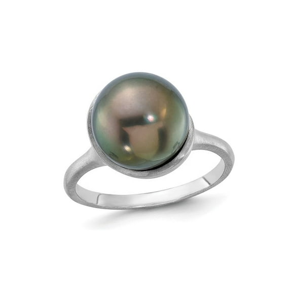 14K White Gold Black Tahitian Pearl Ring 10-11mm