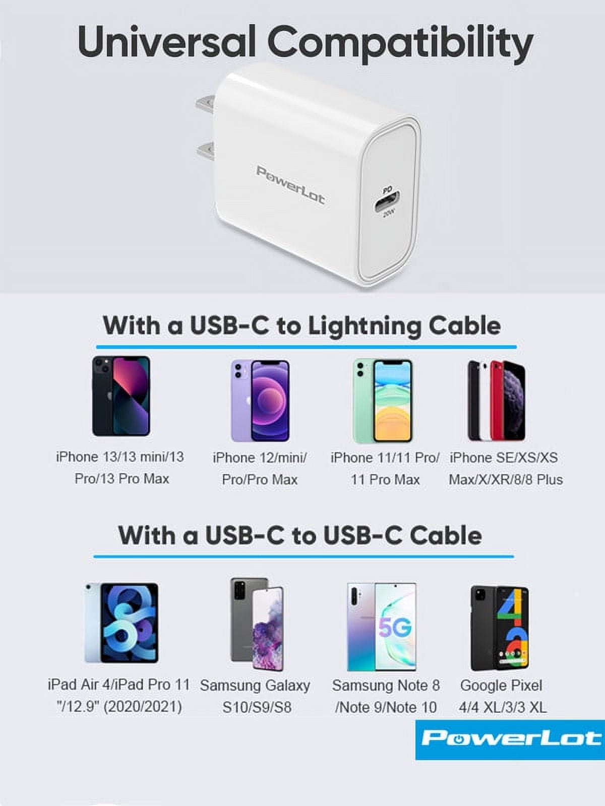 3PACK USB-C Wall Charger, PowerLot USB Type C Fast Charging Block PD Adapter,Mini Size USBC Power Plug 20W for iPhone (14/13/12/11/SE/XS/XR/8 series), Samsung Galaxy S21, iPad, AirPods-White