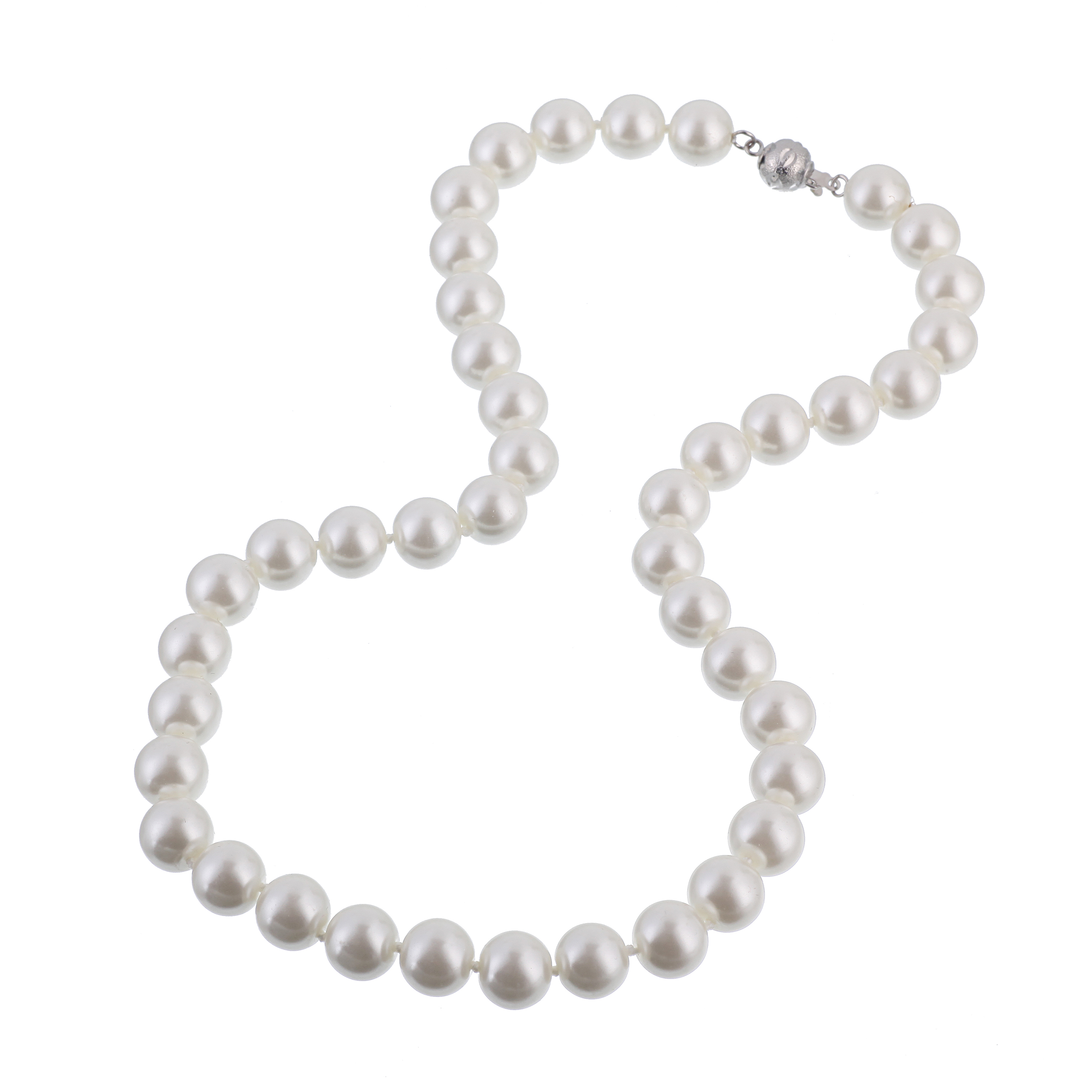 Cream White 14mm Simulated Faux Pearl Necklace Hand Knotted Strand 20 inch Princess Length