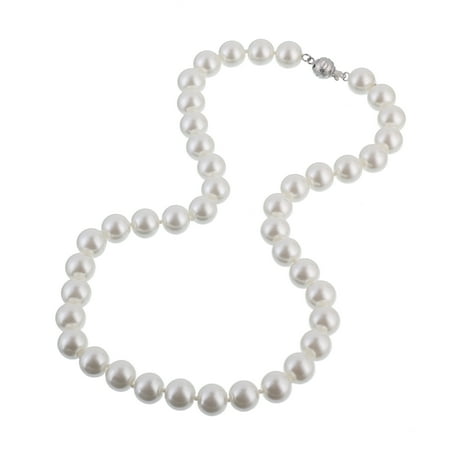 - Cream White 10mm Simulated Faux Pearl Necklace Hand Knotted Strand 18