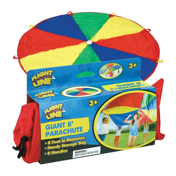 Flight Line Kids 8 Foot Play Parachute Toy w/ 8 Handles for Team Group Cooperative Games