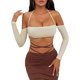 thumbnail image 1 of Camiseta corta sexy de manga larga para mujer, hombros descubiertos, espalda descubierta, color liso Albaricoque G Albaricoque G Xishao ropa, 1 of 2