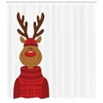 thumbnail image 3 of Ambesonne Christmas Shower Curtain, Smiling Cartoon Reindeer, 69"Wx70"L, Caramel Brown and Vermilion, 3 of 3