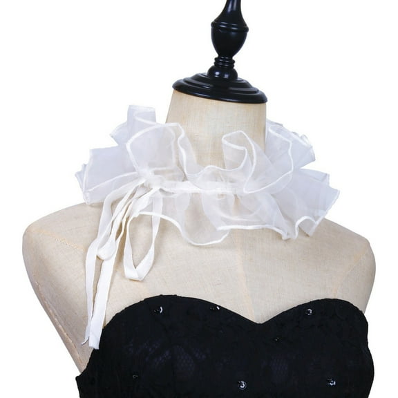 BIBABLYKE Elizabethan Ruffle False Collar Victorian White Organza Neck Ruff and Faux Sleeve Cuffs Halloween Costume Accessories