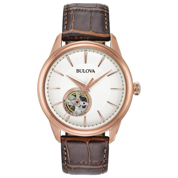 Bulova Men's Automatic Brown Leather Strap Watch - 97A133