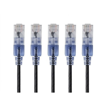 Monoprice SlimRun Cat6A Ethernet Patch Cable - Network Internet Cord - RJ45, Stranded, UTP, Pure Bare Copper Wire, 30AWG, 6in, Black, 5-Pack