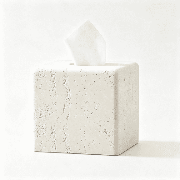 NORIZF Tissue Box Cover Square,Modern Facial Tissue Holder,Cream | Luxurious Travertine Stone Look,Decorative Toilet Paper Dispenser,For Home Decor Bedroom Living Room Office Hotel Cafe Bar