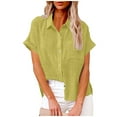 thumbnail image 2 of Ecqkame Womens Button Down Shirts Turndown Collar Short Sleeve Solid Color Tops Elegant Dressy Business Casual Blouses 02-Mint Green M, 2 of 5
