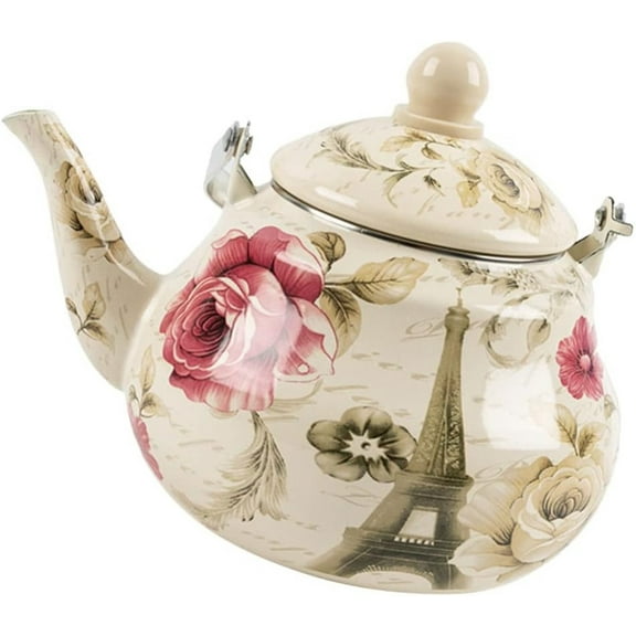 Zeprnir Enamel Teapot Tea Kettle Vintage Porcelain Teapot Floral Water Jug Kettle Boiling Water Pot with Handle for Stovetop