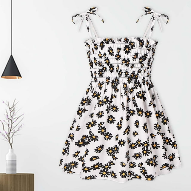 LSLJS Robe pour Tout-Petite Fille Robe de Printemps pour Tout-Petite à Volants Dos Nu Sans Manches sous-Robe Robe de Plage Robe d'Été pour Fille ( 2-3 Ans, Blanc )