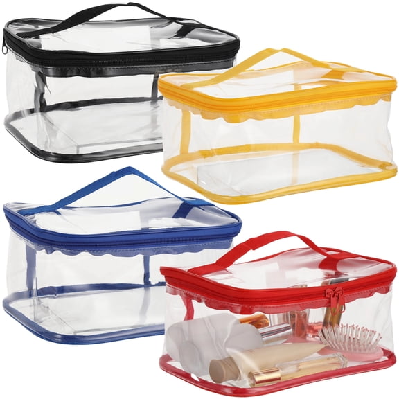 4 Pcs Transparent Toiletry Bags, Portable Cosmetic Bags with Handles & Zipper, Waterproof PVC Travel Makeup Organizer, Ideal for Home, Vacation & Gym Use (Multicolor)