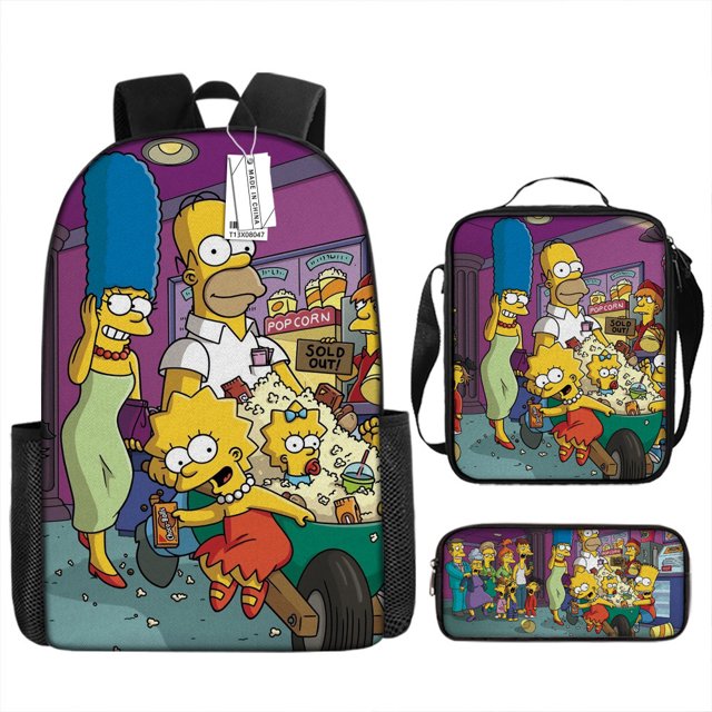 The Simpsons Sac d'École Dessin Animé, Sac à Dos pour Étudiant Trois Pièces - QIUPING
