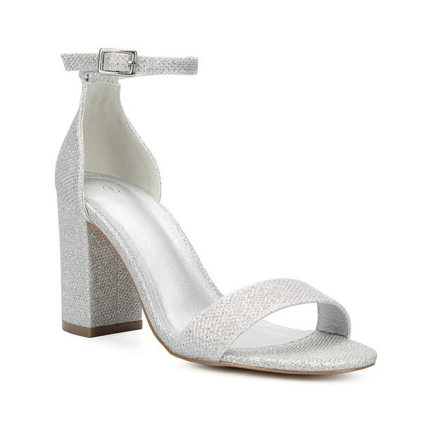 Mysoft Women's Chunky Block Heels Sandals Women Dress Shoes(Silver,Size ...