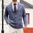 thumbnail image 3 of ZCFZJW Mens Shawl Collar Cardigan Sweater Slim Fit Button Down V Neck Long Sleeve Cable Knitted Sweater with Pockets Navy XXXL, 3 of 4