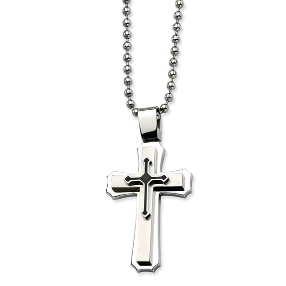 Stainless Steel Black IP Plated Cross Pendant Necklace - 24 Inch - Measures 30mm Wide