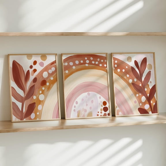 UNFFRAMED Boho Abstract Flowers Poster Set, Terracotta Posters, Floral Wall Art, Vintage Art, Flower Poster, Boho Rainbow Nursery Set 3 Prints 8x12